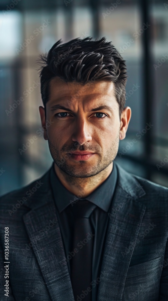 A businessman making direct eye contact with the camera, projecting confidence and reliability. A businessman making direct eye contact with the camera, projecting confidence and reliability.