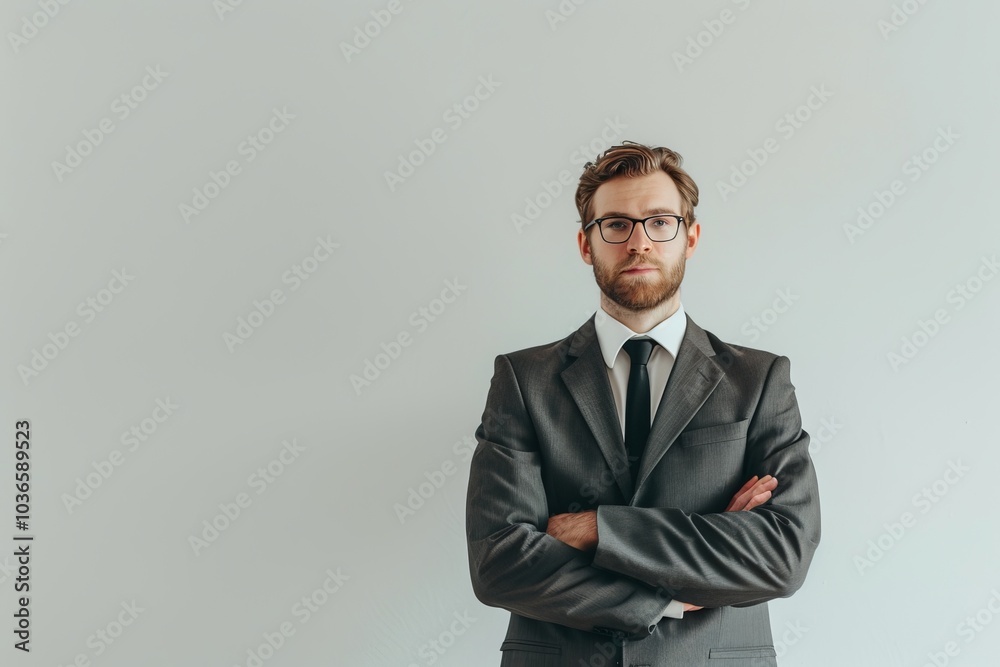 A serious lawyer in a suit, posing against a blank white backdrop. A serious lawyer in a suit, posing against a blank white backdrop.