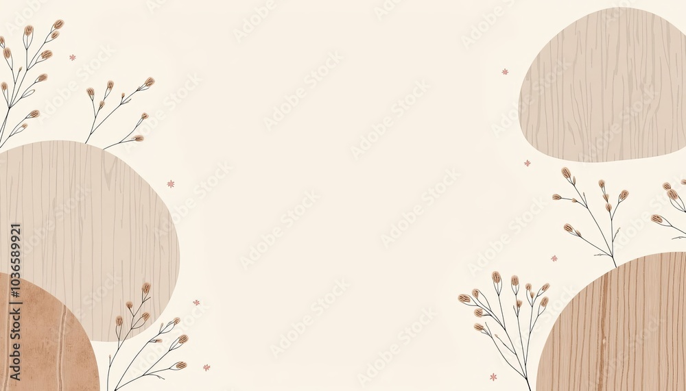Obraz premium Minimalist botanical illustration in earthy tones with copy space