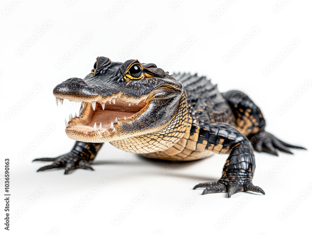 Fototapeta premium Powerful Alligator Displaying Its Open Mouth in a Menacing Pose