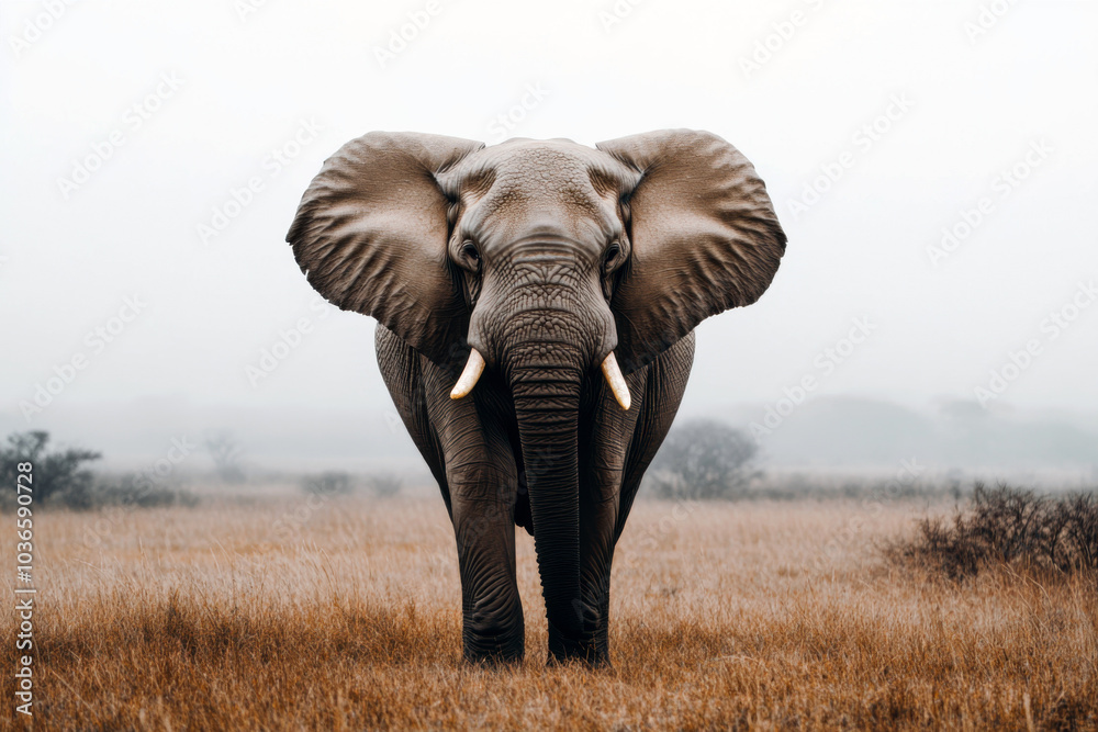 Fototapeta premium Majestic African elephant standing gracefully in the savanna during early morning hours