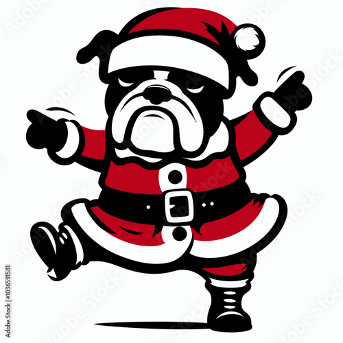 Bulldog in Santa Costume Dancing Joyfully