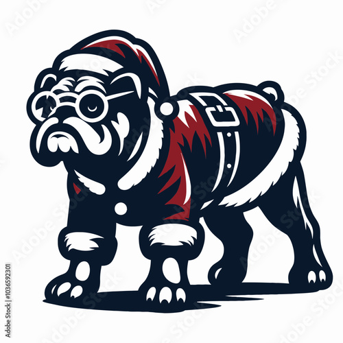 Bulldog in Santa Claus Costume Leaning Forward