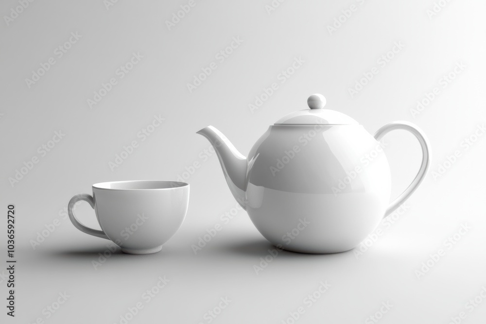A charming white tea kettle sits beside a matching cup, presenting a tranquil setting ideal for enjoying a peaceful tea break. Generative AI A charming white tea kettle sits beside a matching cup, presenting a tranquil setting ideal for enjoying a peaceful tea break. Generative AI