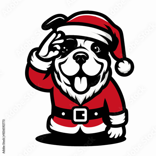 Bulldog in Santa Costume Raising Eyebrow