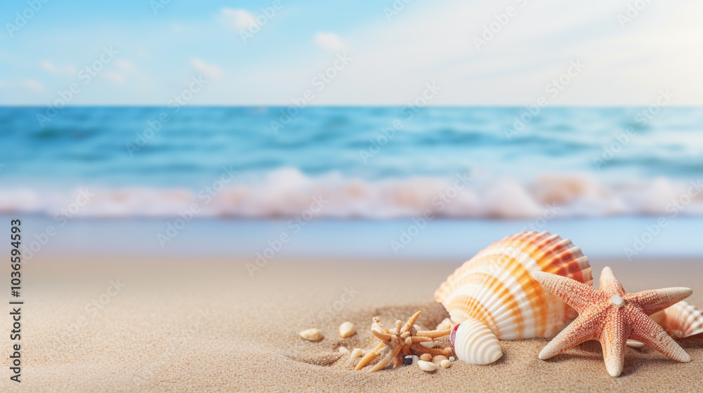 Landscape with shells on tropical beach Landscape with shells on tropical beach