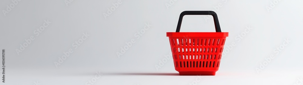 Fototapeta premium Red food basket with a black handle, perfect for serving snacks, picnics, or decorative displays, combining style and functionality.