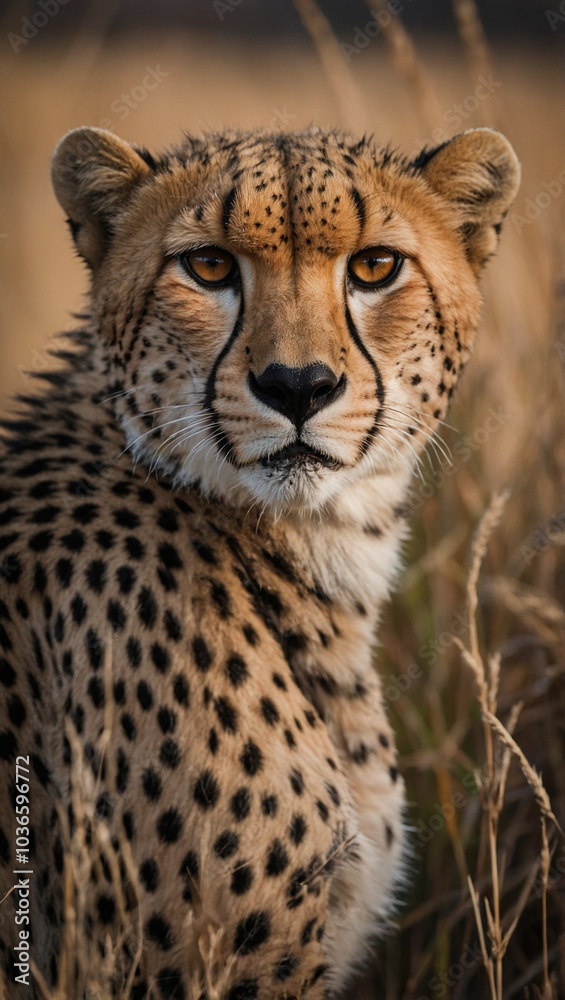 African cheetah making eye contact in african savannah African cheetah making eye contact in african savannah