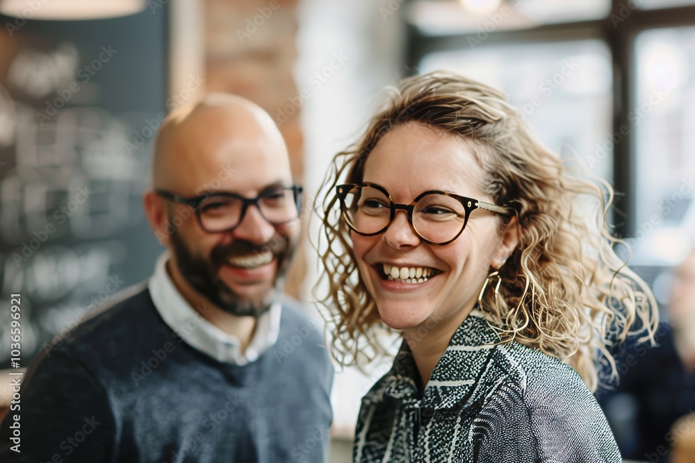 Portrait of a smiling couple in coffee shop. Man and woman looking at camera and smiling. Portrait of a smiling couple in coffee shop. Man and woman looking at camera and smiling.