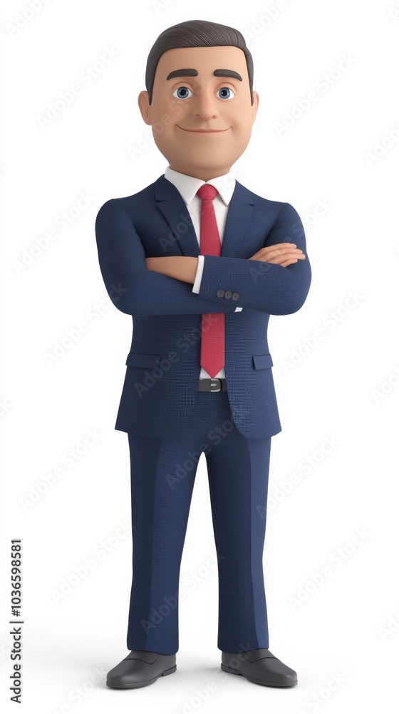 A man in a suit and tie is smiling and standing with his arms crossed A man in a suit and tie is smiling and standing with his arms crossed