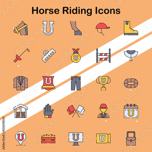 Collection of horse riding icons illustrating equestrian activities and sports perfect for outdoor and sports themes. photo