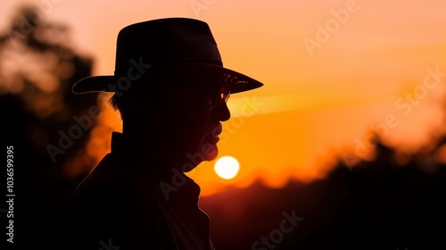 Silhouette of a senior man with a hat