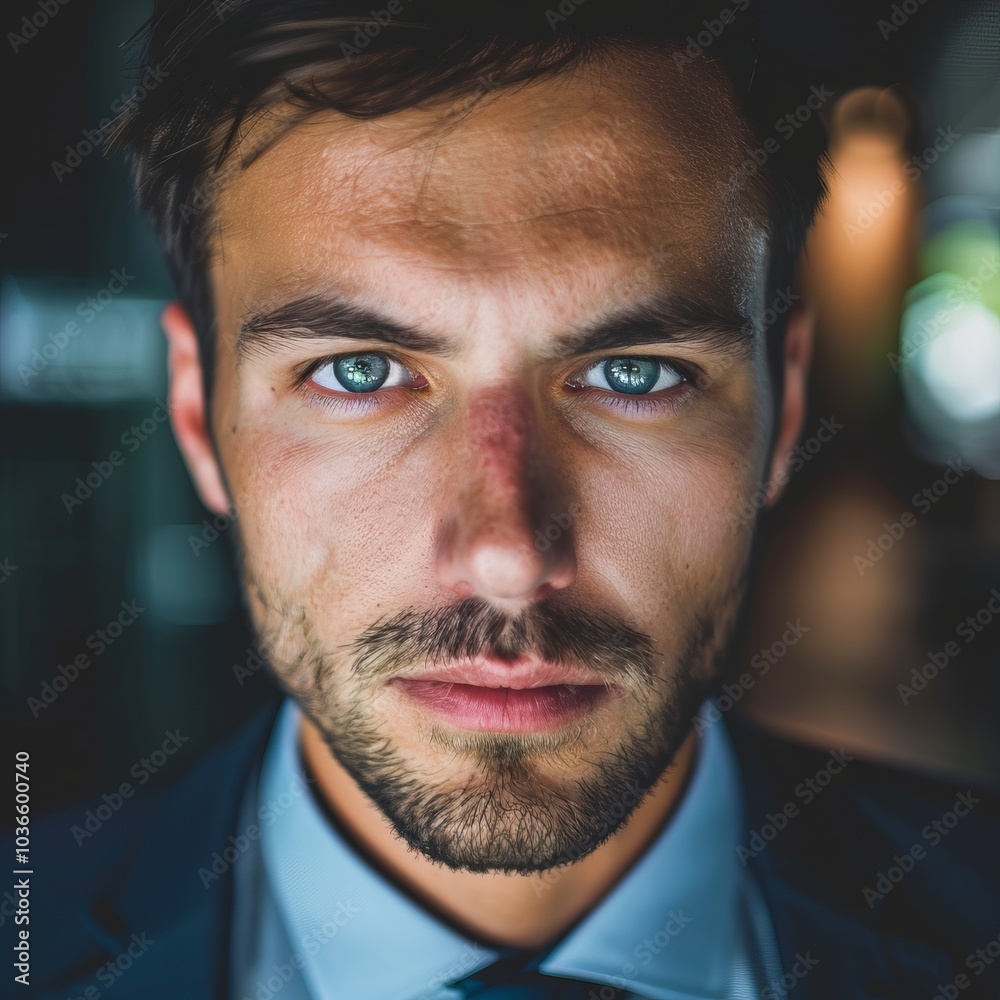 A businessman making direct eye contact with the camera, conveying trustworthiness and reliability. A businessman making direct eye contact with the camera, conveying trustworthiness and reliability.
