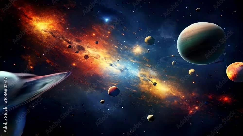 Abstract space background with planets and solar system.