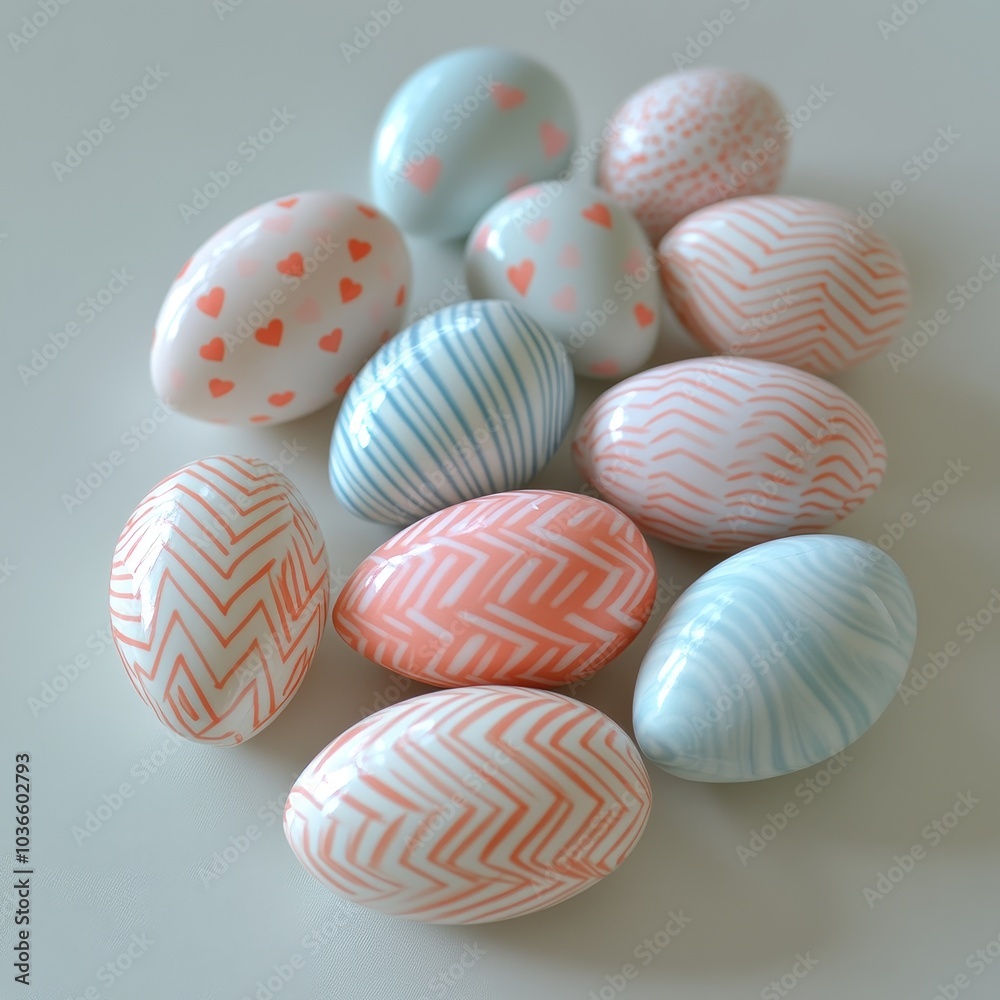 Obraz premium Whimsical Easter Egg Collection with Intricate Thin Line Patterns on White Background