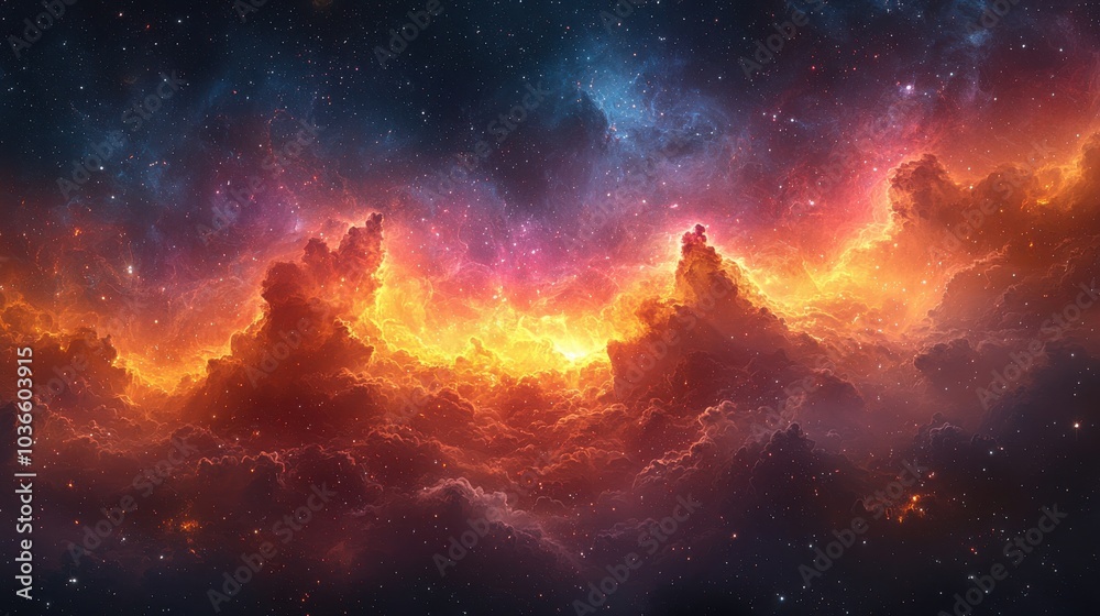 Fototapeta premium Breathtaking cosmic clouds illuminated by vibrant colors in the universe during a stellar moment of celestial wonder