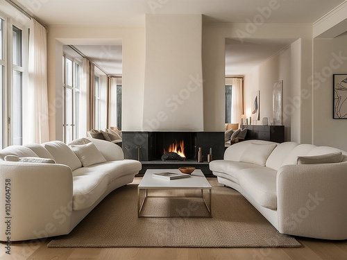 3D rendering of large living room with study on loft