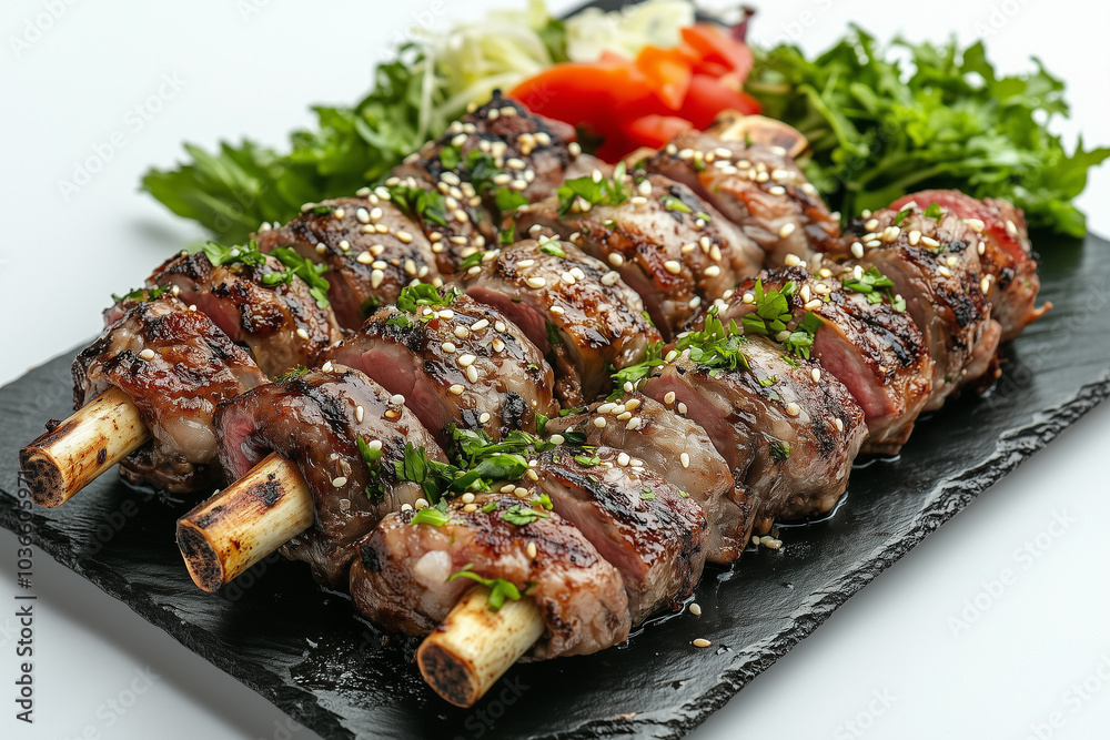 Grilled Skewers on Slate Plate Grilled Skewers on Slate Plate