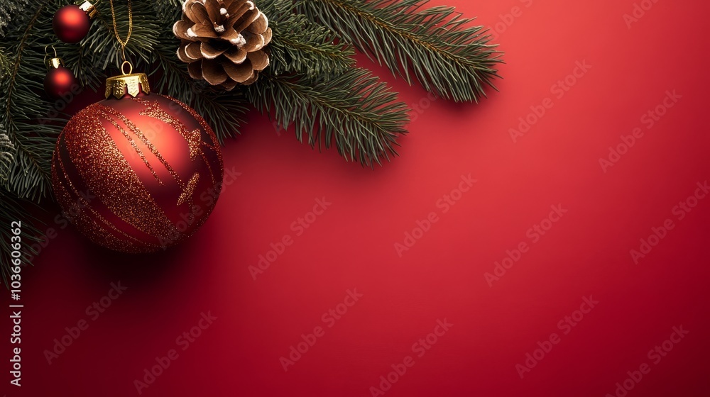 A red ornament with a gold trim sits on a red background A red ornament with a gold trim sits on a red background