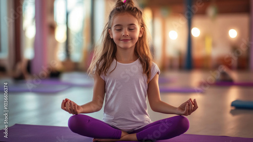 Young girl seated cross-legged in serene meditation