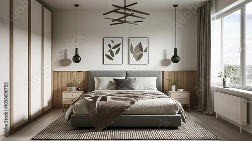 3D rendering of large living room with study on loft