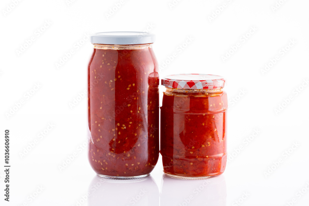 Traditional homemade canned tomatoes. Canned tomatoes prepared for winter meals Traditional homemade canned tomatoes. Canned tomatoes prepared for winter meals