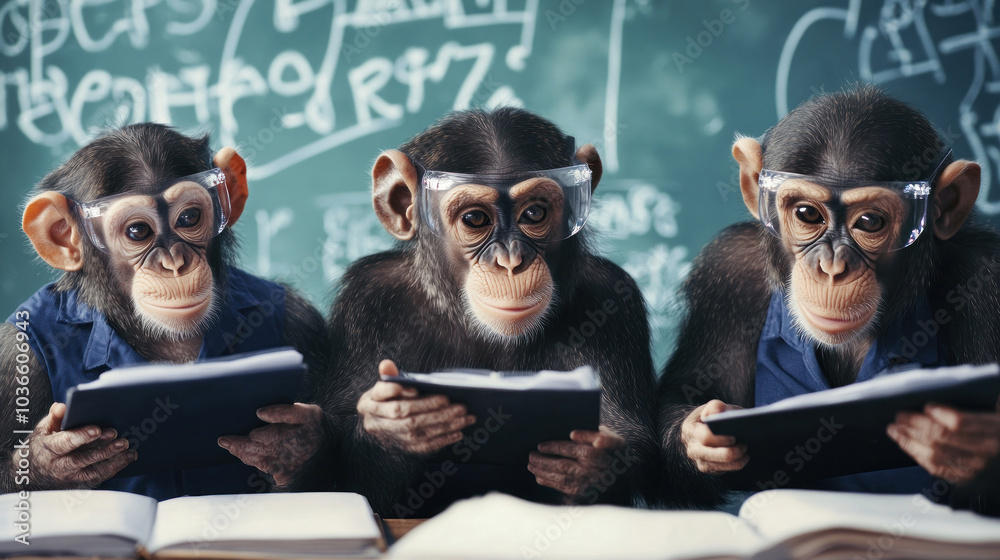 Three curious chimpanzees exploring scientific reports