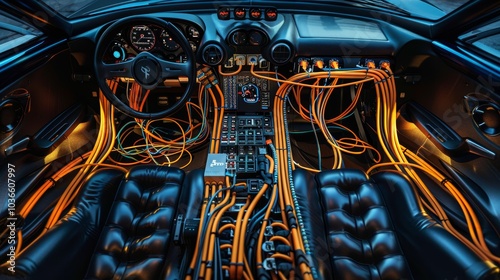 Intriguing car interior photograph featuring organized wiring harness in modern automotive design