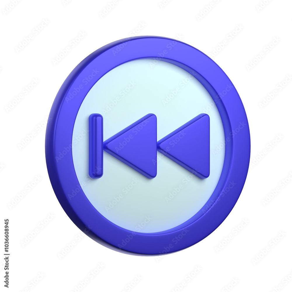 skip backward button in 3d illustration or Icon for music player skip backward button in 3d illustration or Icon for music player