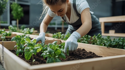 Young Adult Working in Community Garden