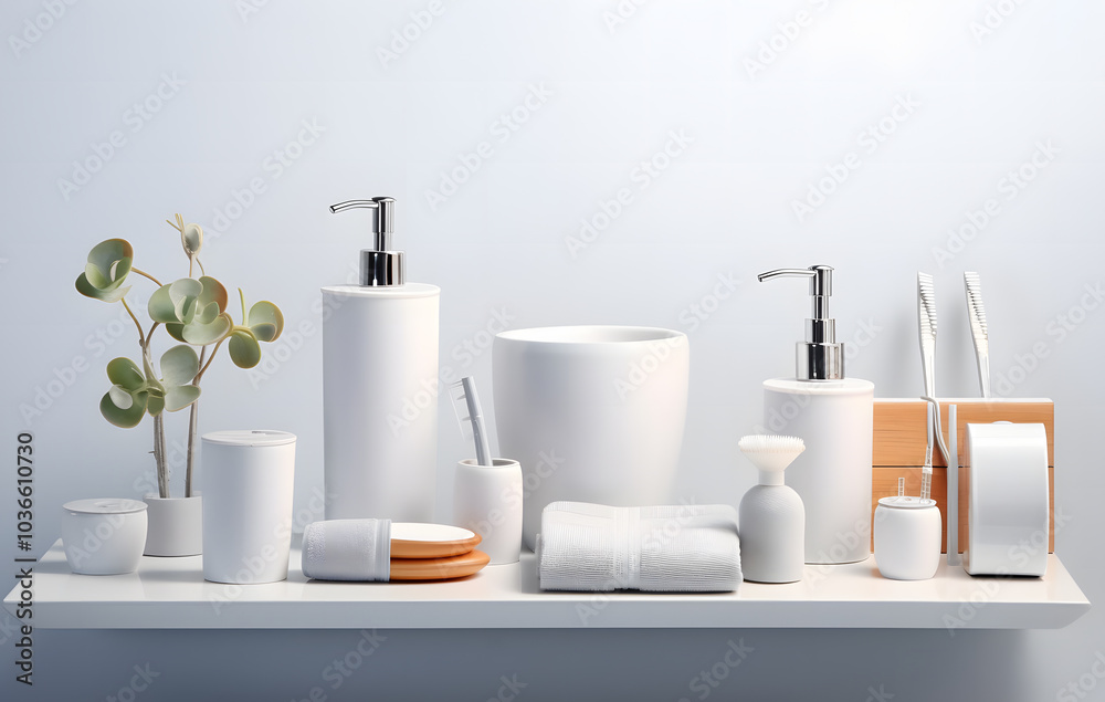 Bathroom accessories set, all together on the table Bathroom accessories set, all together on the table