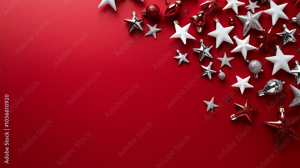 A red background with a bunch of stars and ornaments A red background with a bunch of stars and ornaments