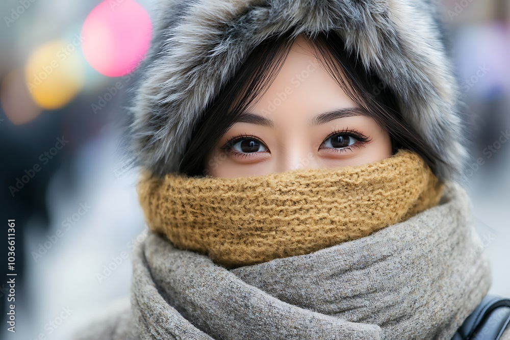 Japanese woman in winter, fashion in winter concept.