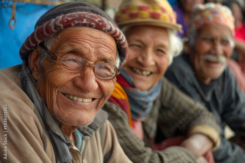 Elderly Friends Smiling Together in Vibrant Outdoor Setting, Capturing Joy and Friendship in a Rustic Environment Elderly Friends Smiling Together in Vibrant Outdoor Setting, Capturing Joy and Friendship in a Rustic Environment