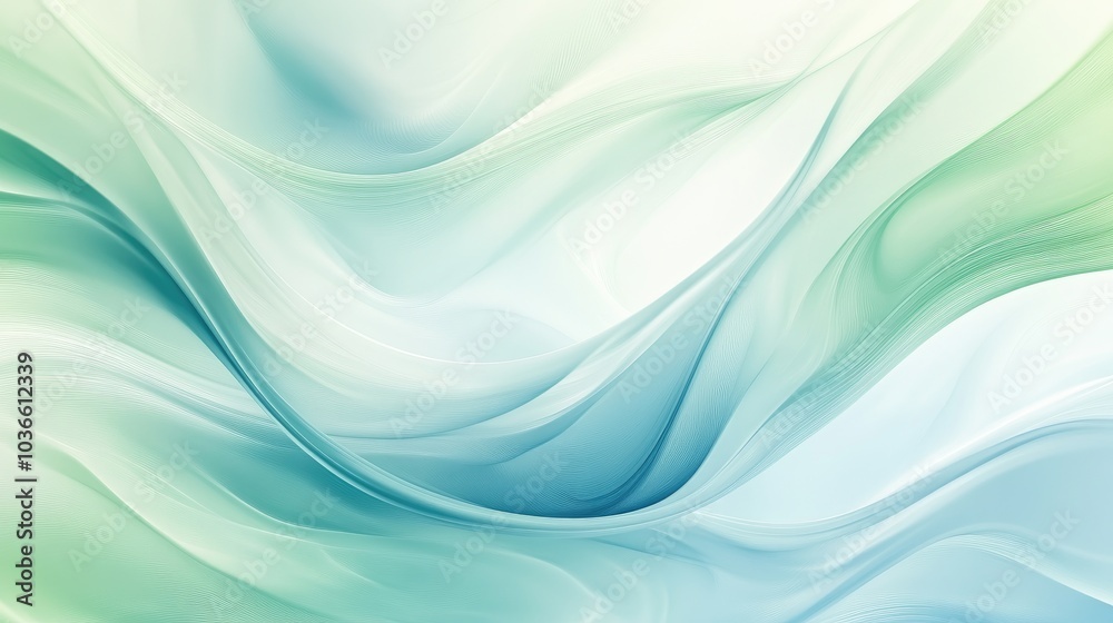 A flowing abstract background in soft pastel blues and greens, with gentle curves that evoke a sense of calm and ease