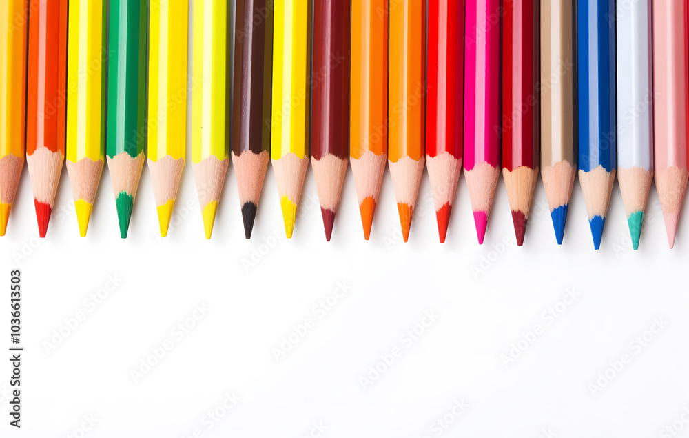 A row of colorful pencils isolated on a white background A row of colorful pencils isolated on a white background