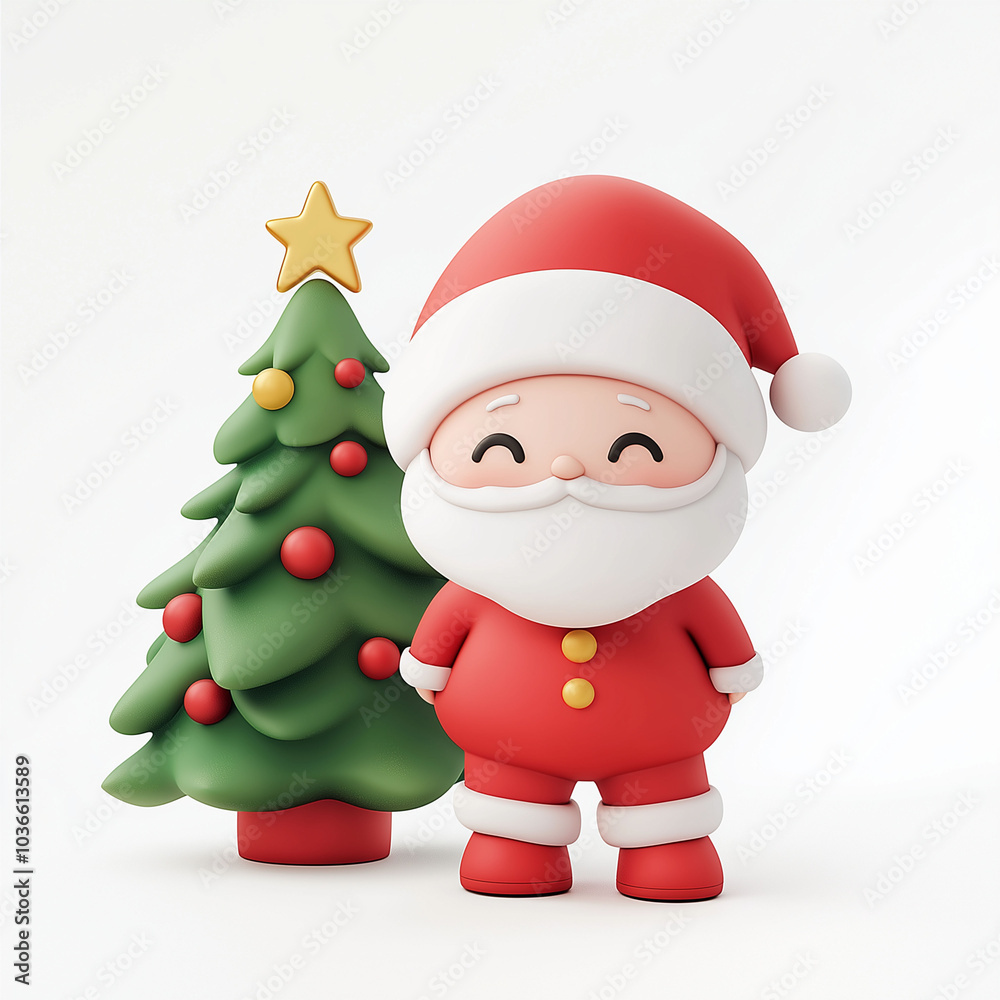 Santa Claus with a christmas tree Cute Cartoon Illustration Santa Claus with a christmas tree Cute Cartoon Illustration
