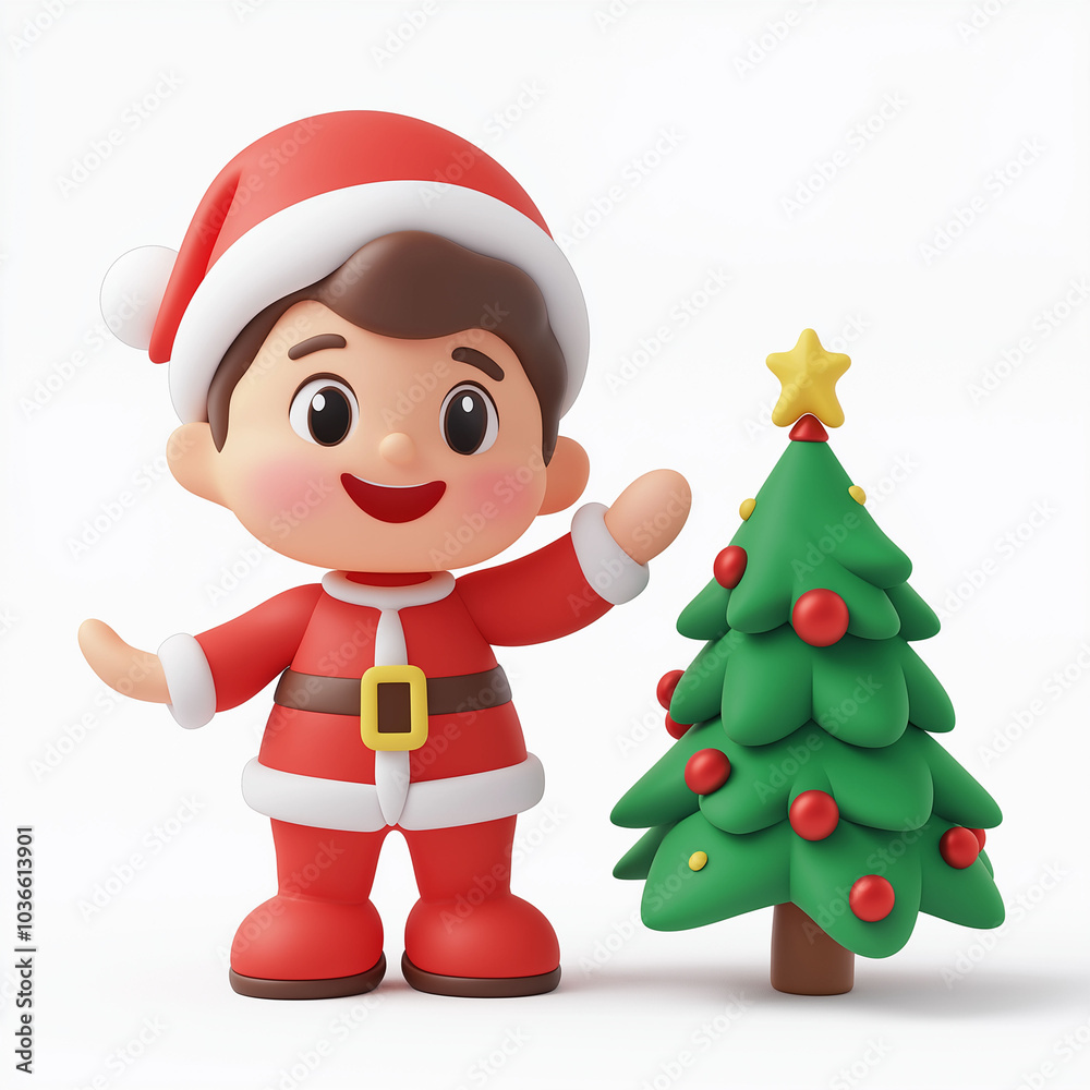 Santa Claus with a christmas tree Cute Cartoon Illustration Santa Claus with a christmas tree Cute Cartoon Illustration