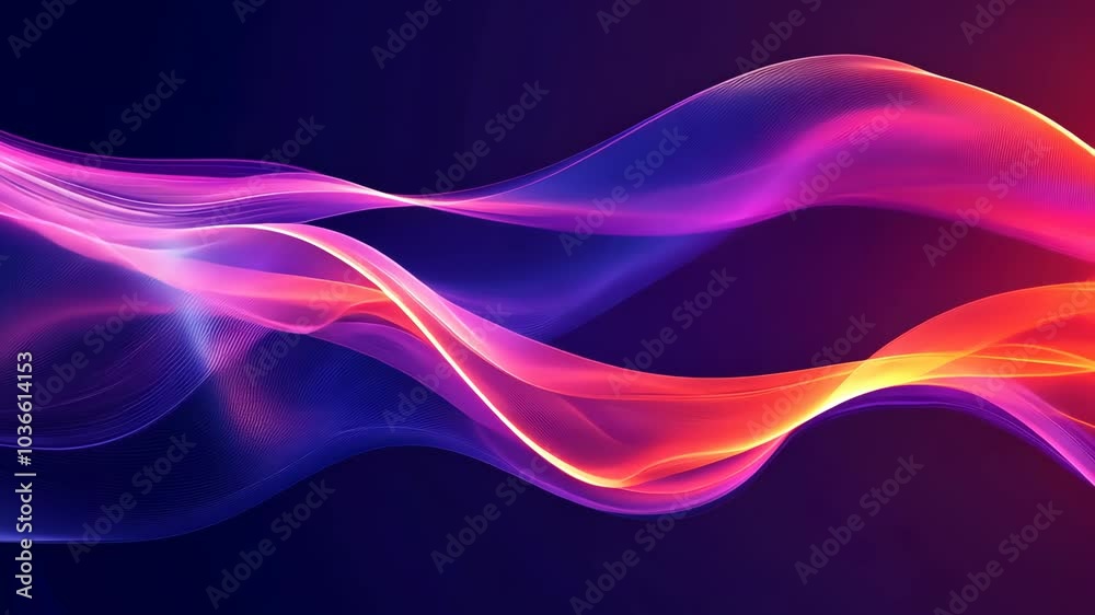 Abstract purple and orange waves flow across a dark background Abstract purple and orange waves flow across a dark background
