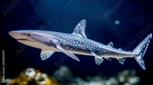 Wallpaper Mural A blue and white spotted bamboo shark swimming in a dark blue water tank. Torontodigital.ca