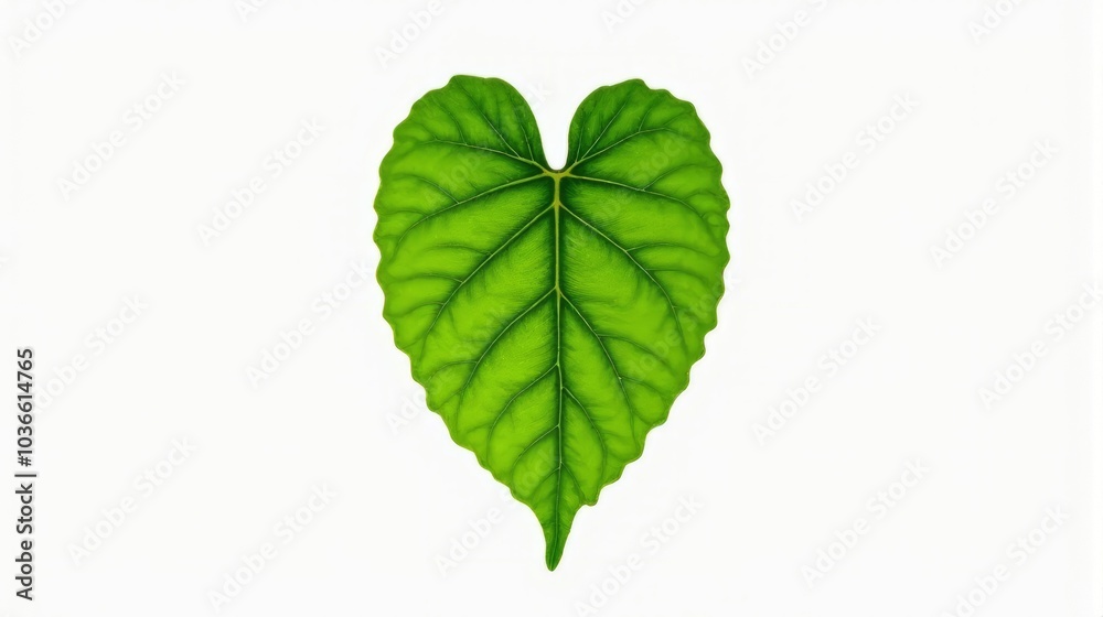 Macro Shoot of a Single Detailed Green Leaf With a Prominent Central Vein and a Network of Smaller Veins Branching Out on clean white Isolated background Macro Shoot of a Single Detailed Green Leaf With a Prominent Central Vein and a Network of Smaller Veins Branching Out on clean white Isolated background