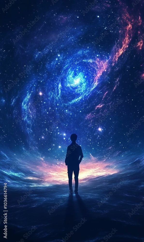 Silhouette of man in a starry night sky. Silhouette of man in a starry night sky.