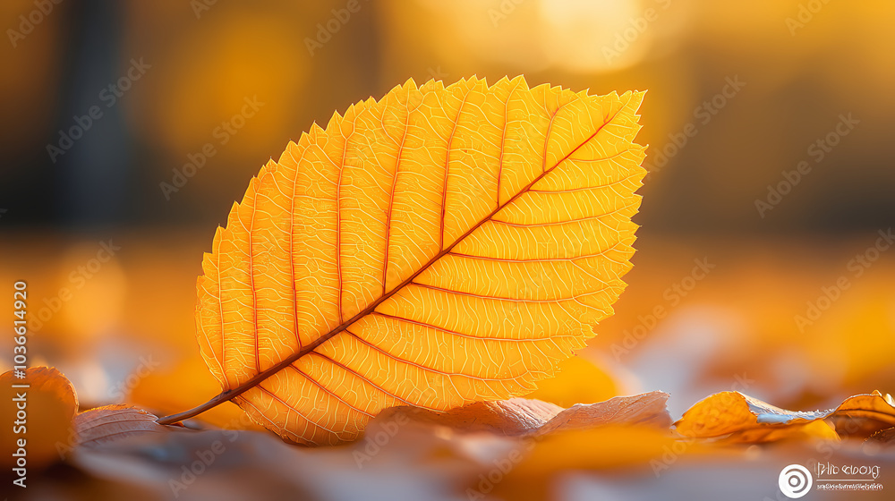 Yellow autumn leaf close-up. With a blurred bokeh background, a bright orange tree changes. Yellow autumn leaf close-up. With a blurred bokeh background, a bright orange tree changes.