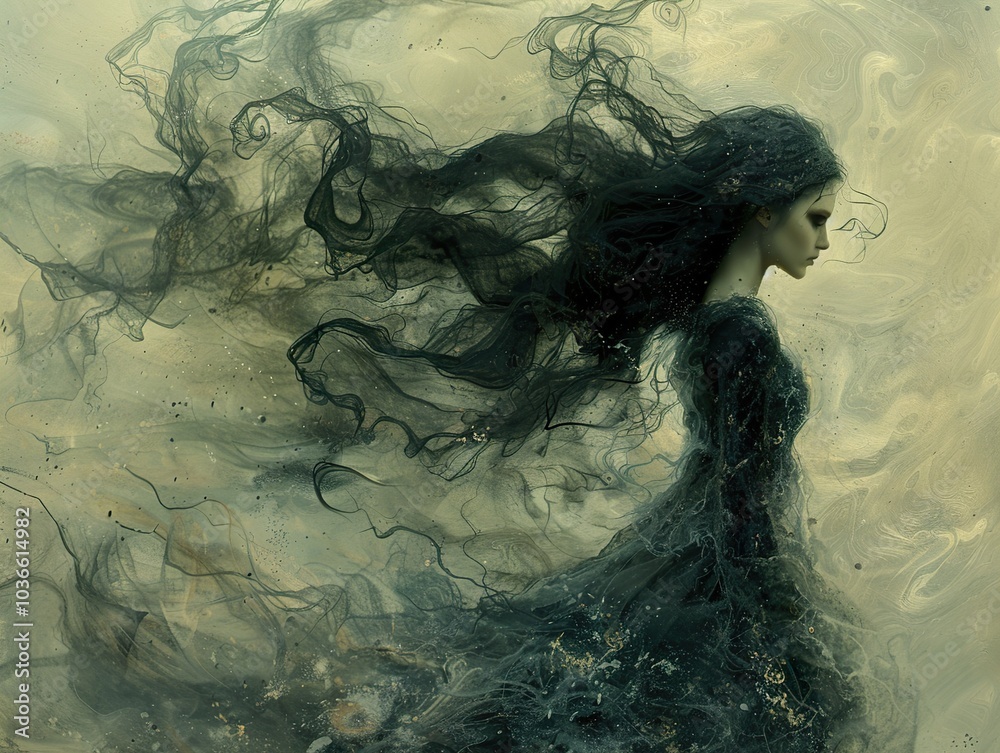 Mystical Woman in a Flowing Dress - Digital Art Mystical Woman in a Flowing Dress - Digital Art
