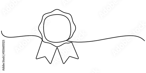 Winner award badge continuous one line drawing vector illustration. Pro vector, Continuous one line drawing of quality assurance award badge good product warranty concept vector illustration, Social
