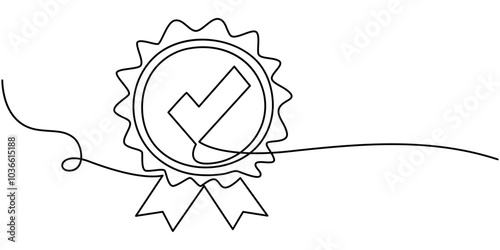 Winner award badge continuous one line drawing vector illustration. Pro vector, Continuous one line drawing of quality assurance award badge good product warranty concept vector illustration, Social