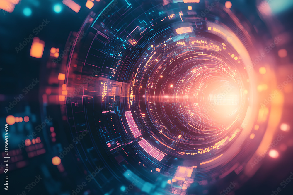 Obraz premium Abstract Futuristic Technology with Digital Tunnel Effect