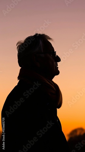 Silhouette of a senior man with a scarf