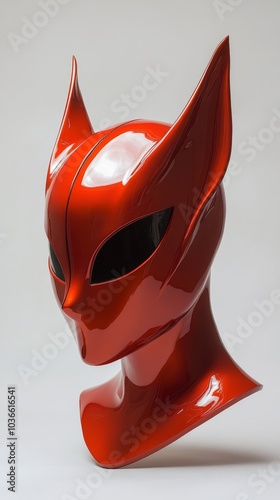 A vibrant product photo of a fox mask designed for quadrobics with sleek reflective orange tones and sharp ear details, displayed on a minimalist white background.