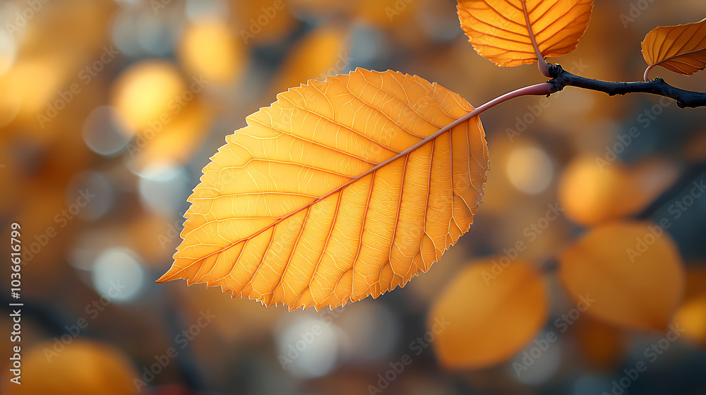 Yellow autumn leaf close-up. With a blurred bokeh background, a bright orange tree changes. Yellow autumn leaf close-up. With a blurred bokeh background, a bright orange tree changes.